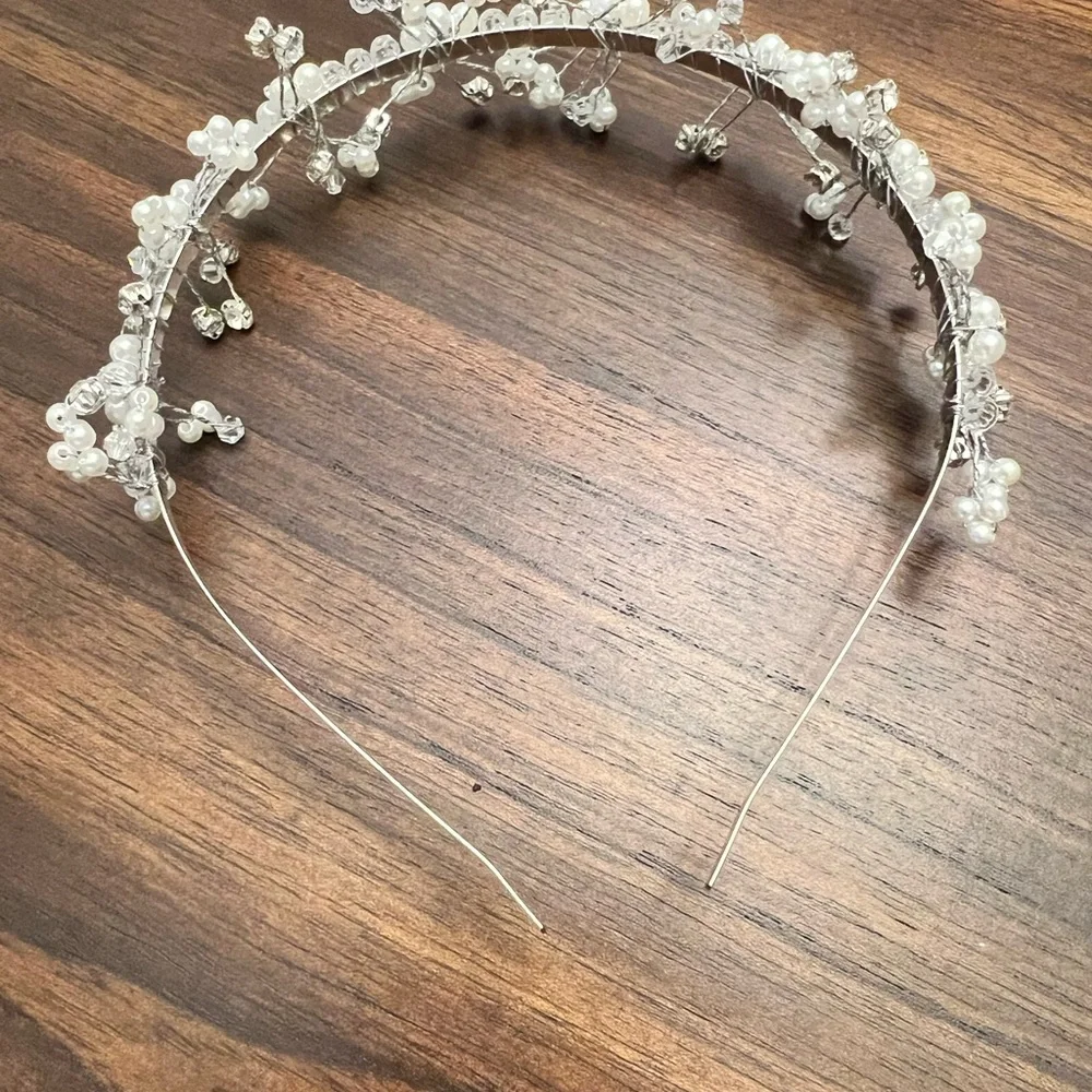 New 2 wedding or communion headpieces with faux pearl and white faux flower.